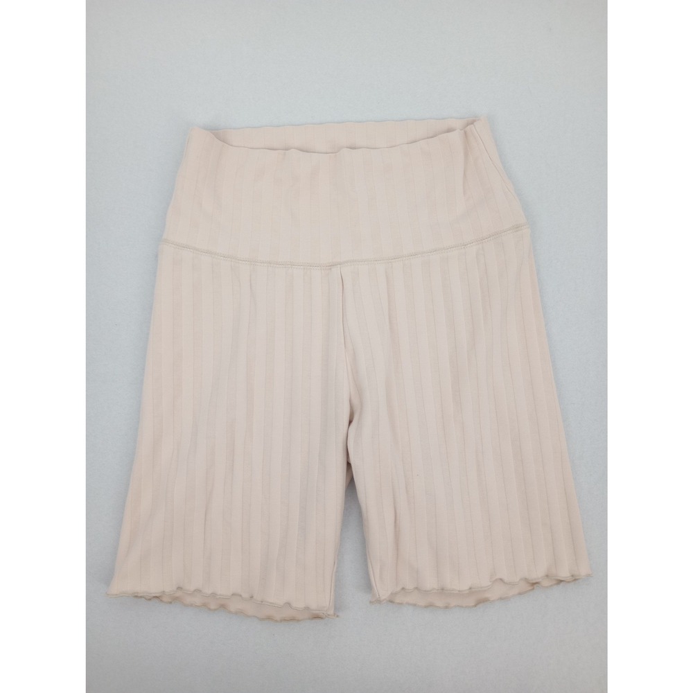 OFFLINE by Aerie Ribbed Bike Shorts M Beige High Waisted Lettuce Hem